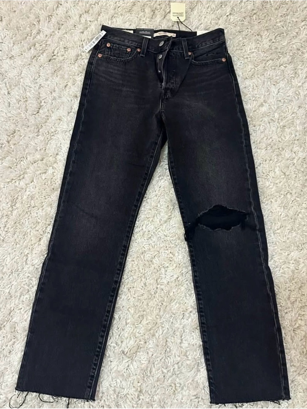 Levi's Black Straight-Leg Jeans with Knee Rip